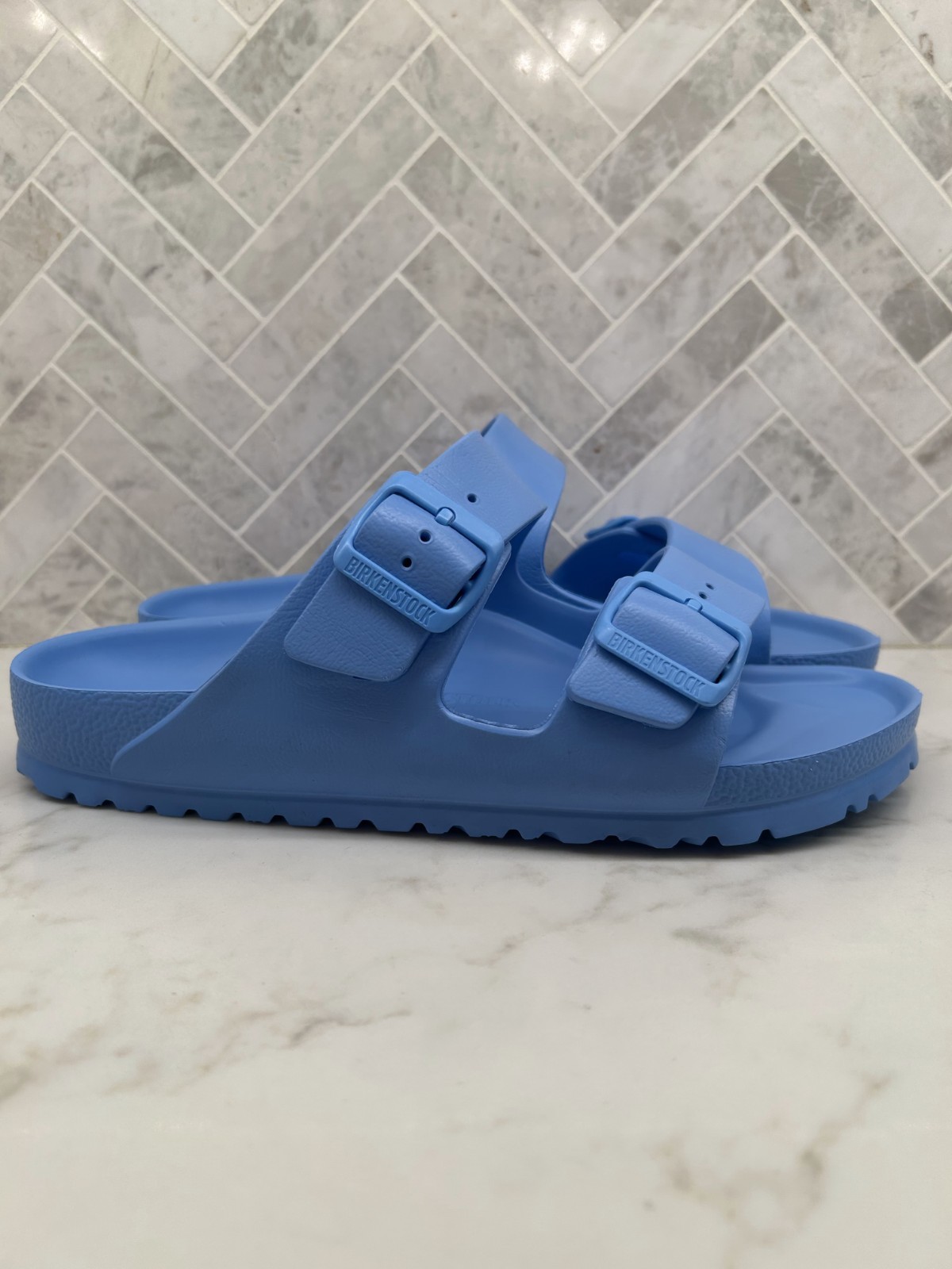 Birkenstock Arizona Essentials EVA Sandals Womens 10 41 Sky Blue Slip On Slides