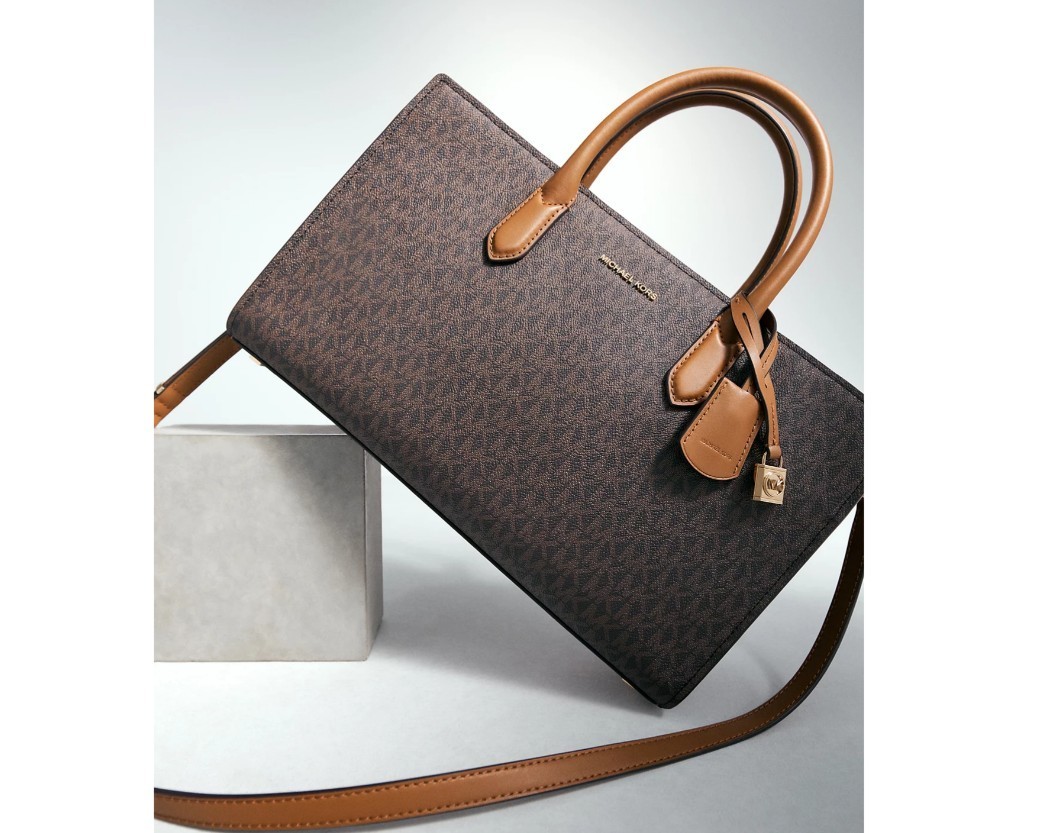 MICHAEL KORS Scarlett East West logo coated canvas satchel crossbody bag -Acorn