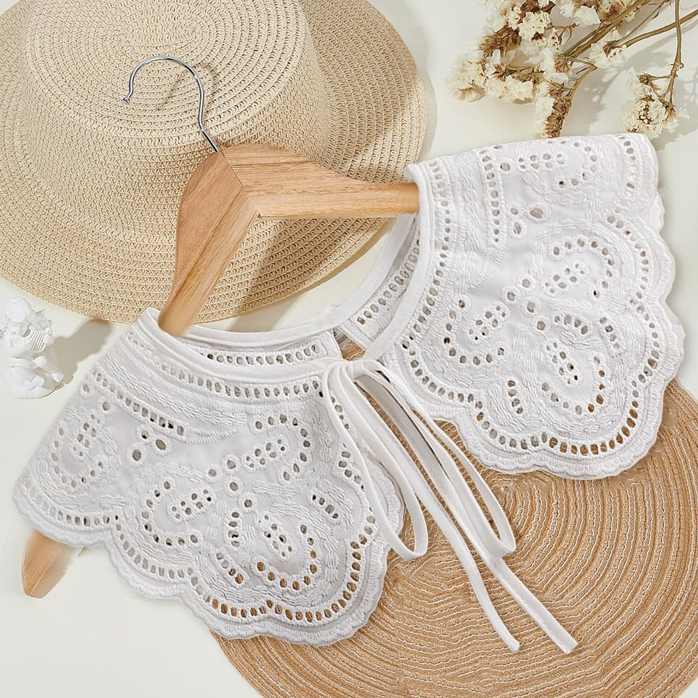 White Lace Collar Detachable Vintage Embroidery Floral False Collar Retro Hollow