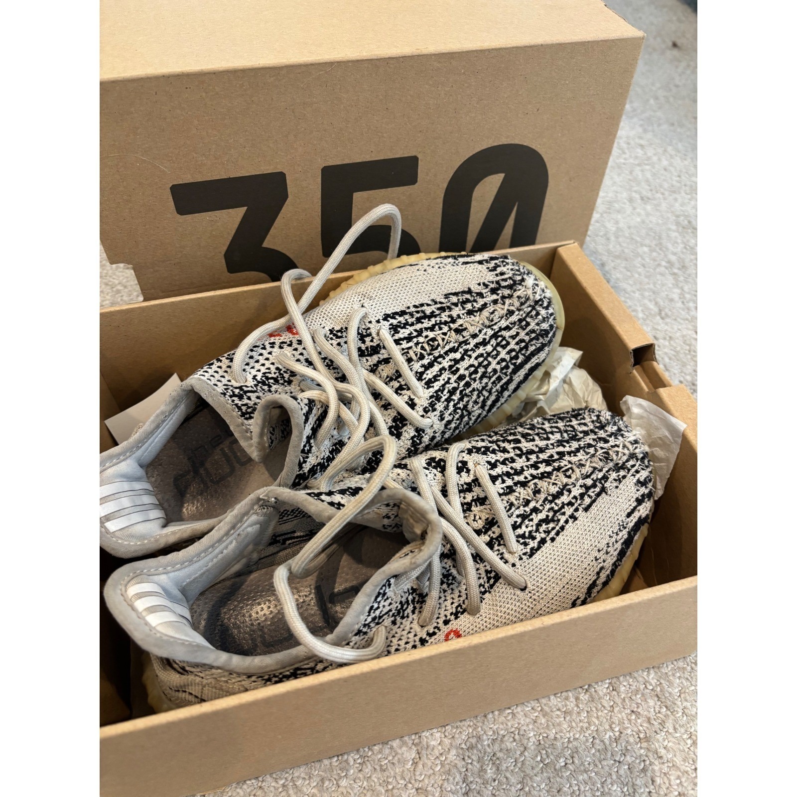 Adidas Yeezy Boost 350 V2 Zebra White Black CP9654 Mens Sneakers COA w/ Box