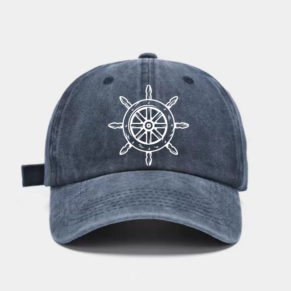 Nautical Ship Wheel Dad Hat | Vintage Washed Unisex Casual Cap