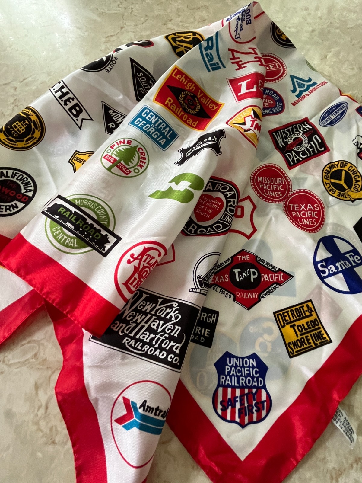 VTG 50s State Railway Train Logo Travel Scarf Made in Japan