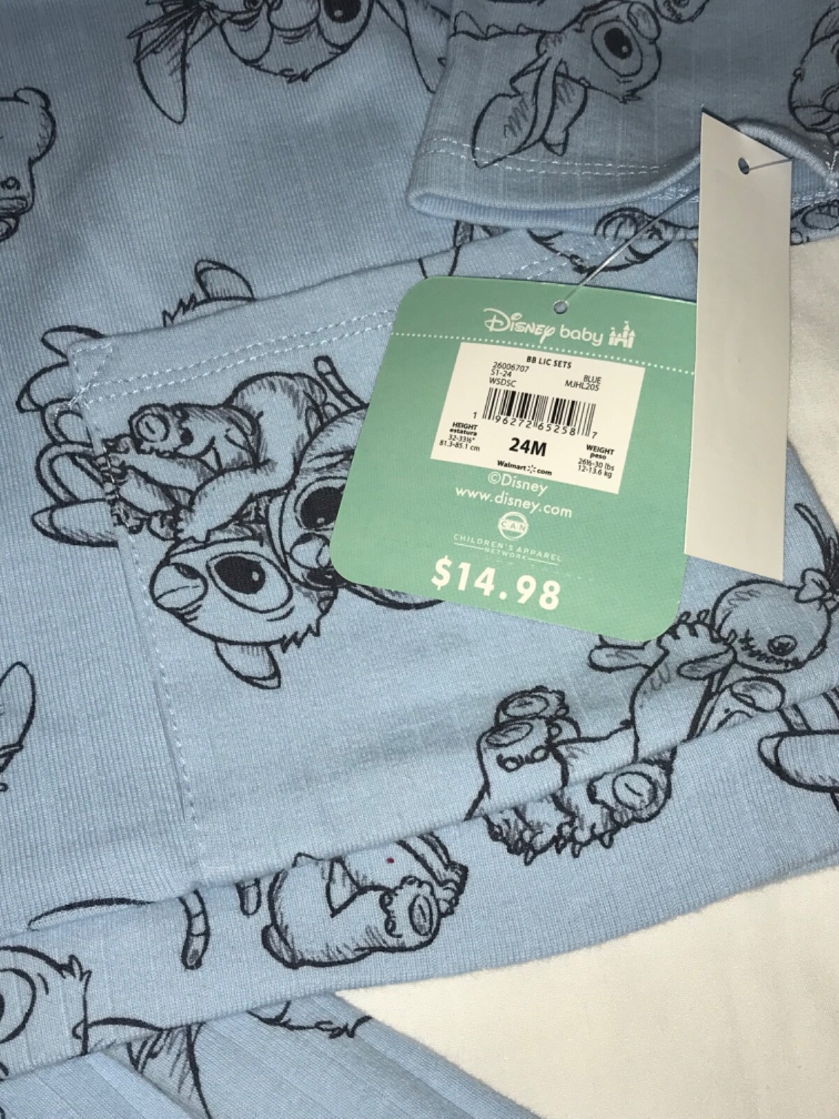 STITCH NEW 24M 2PC BLU RIBBED COT LNG SLV TOP & PANTS SET STITCH & ANGEL DISNEY