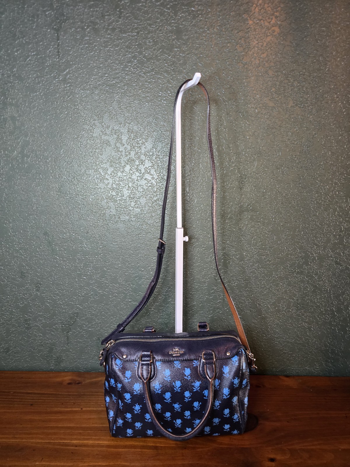 Coach – Mini Bennett Blue Floral Print Coated Canvas Crossbody/Satchel