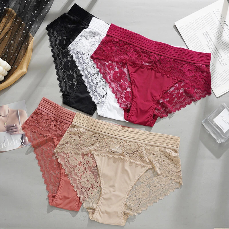 5 Pack Lot Womens Sexy Panties Lingeries High Waist Lace Underwear Thongs Brief