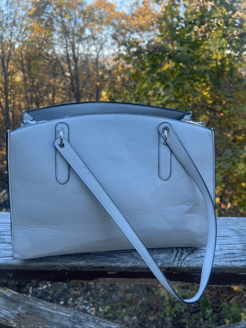 Ann Klein Winnie Curved Tote Gray Grained Bag NWT