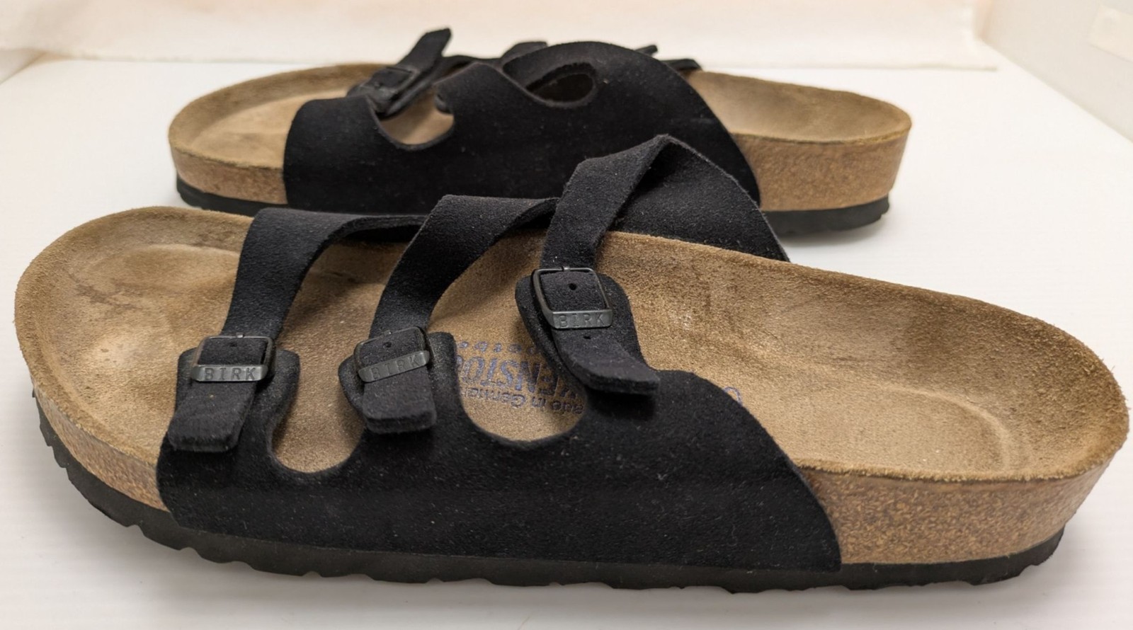 40 L9 M7 Birkenstock Florida Black Suede Soft Footbed Sandals Size 9 German Made