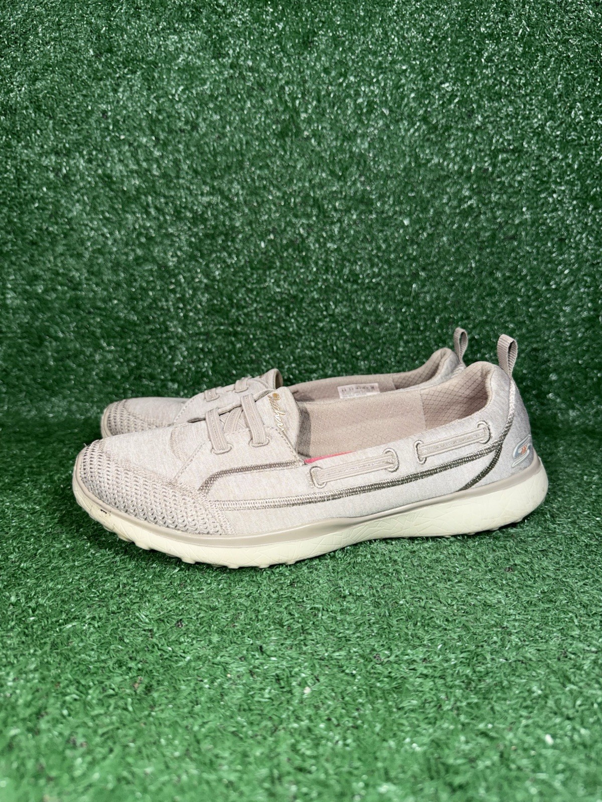 Skechers Womens 8.5 Microburst Topnotch Beige Comfort Shoes Walking Sneakers