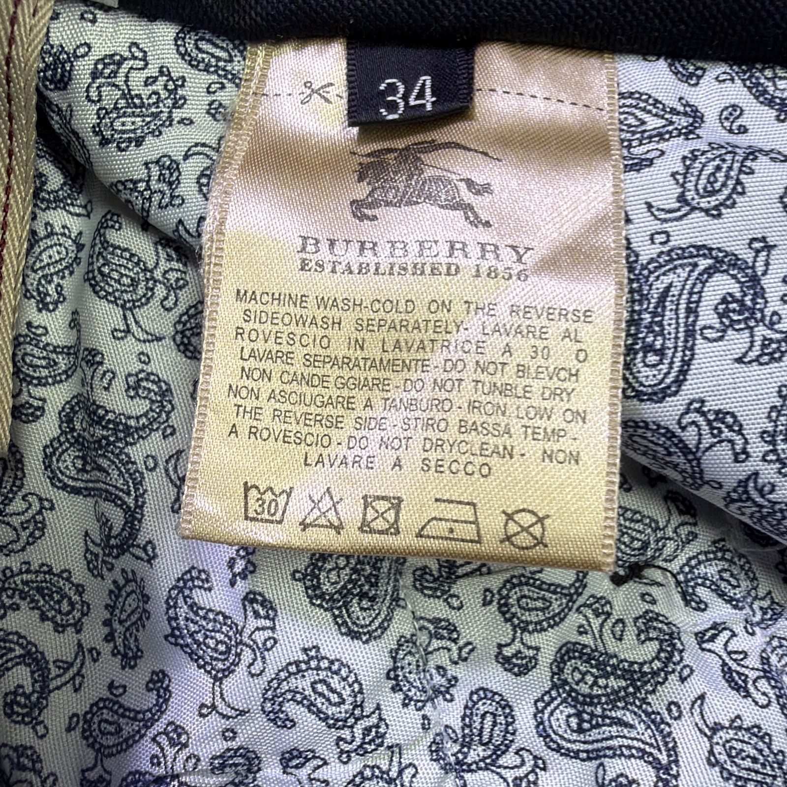 Burberry London Pants Mens 34 Fits Like 32×30 Blue Cotton Chino Straight Casual