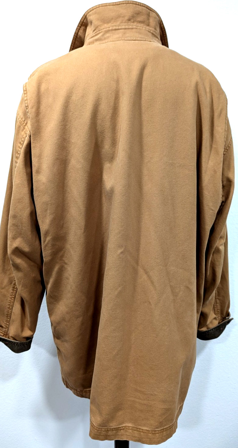 Vtg LL BEAN Barn Chore Coat Tan Canvas Red Plaid Wool Lining Men’s XXL TALL EUC*