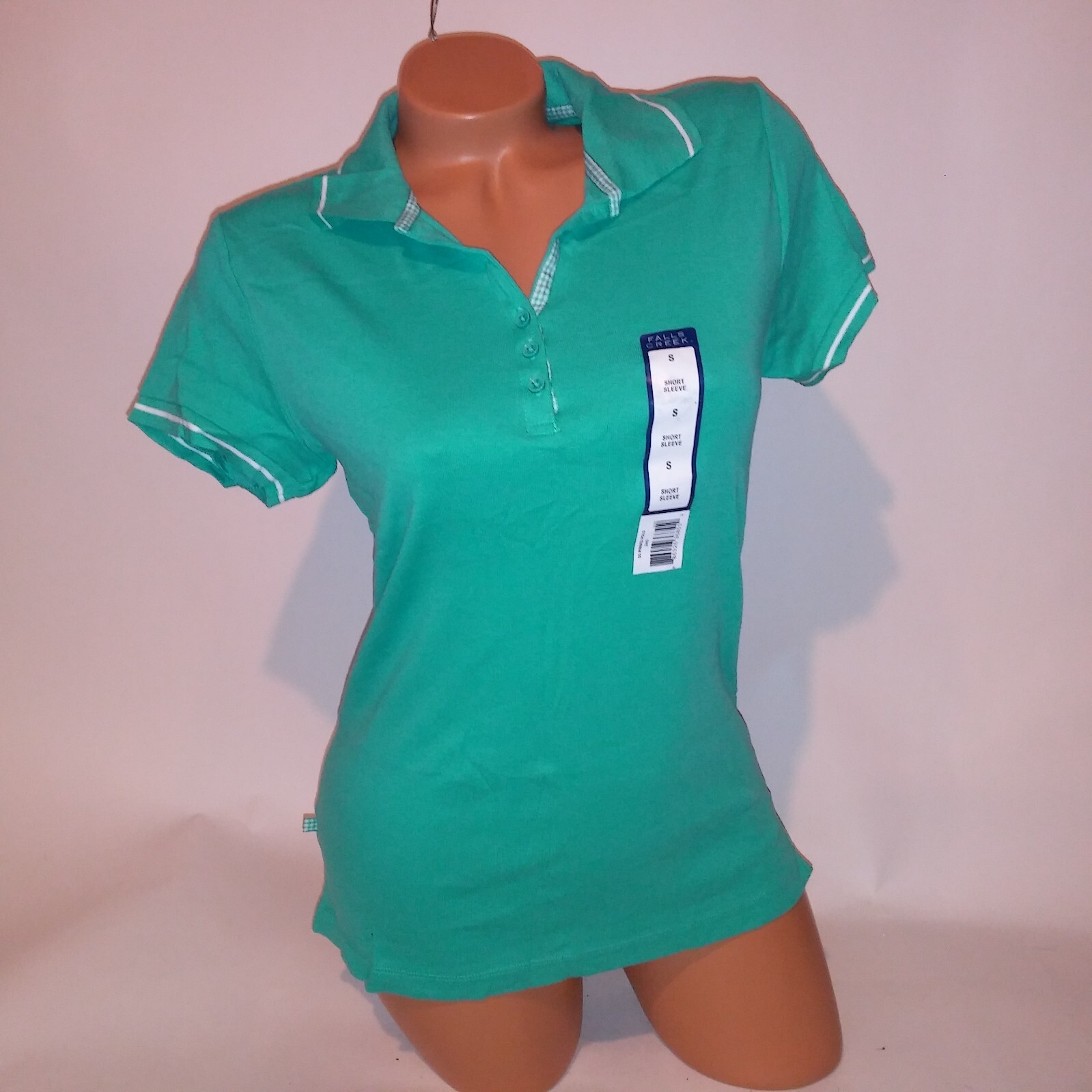 Falls Creek Polo Shirt Womens Small Teal Solid Short Sleeve Collared 100% Cotton