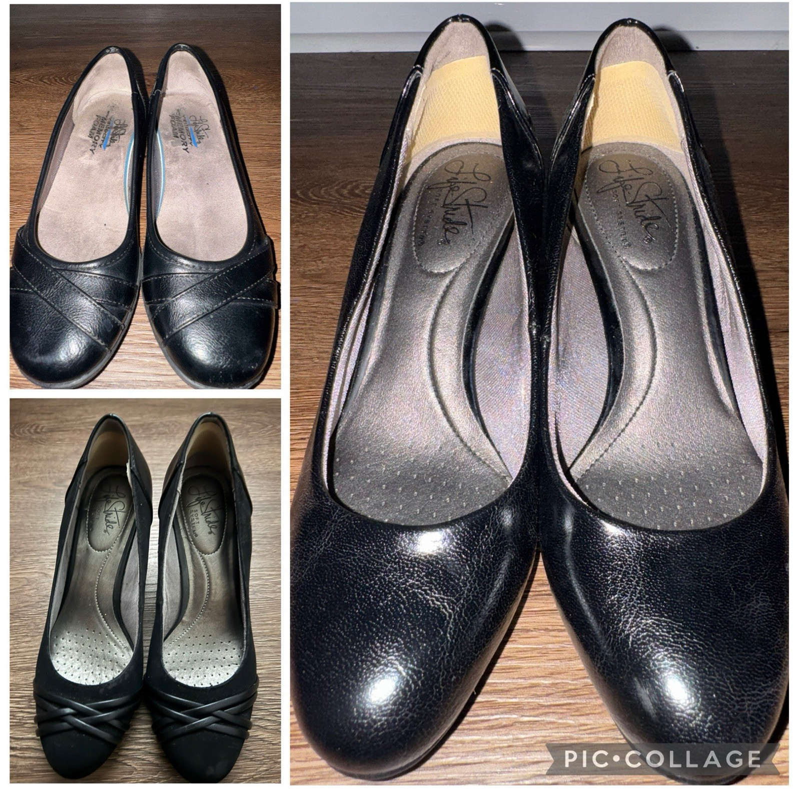 Life Stride Women’s 5.5M Black Leather SoftSystem Ballet 1Flats and 2 pair heel