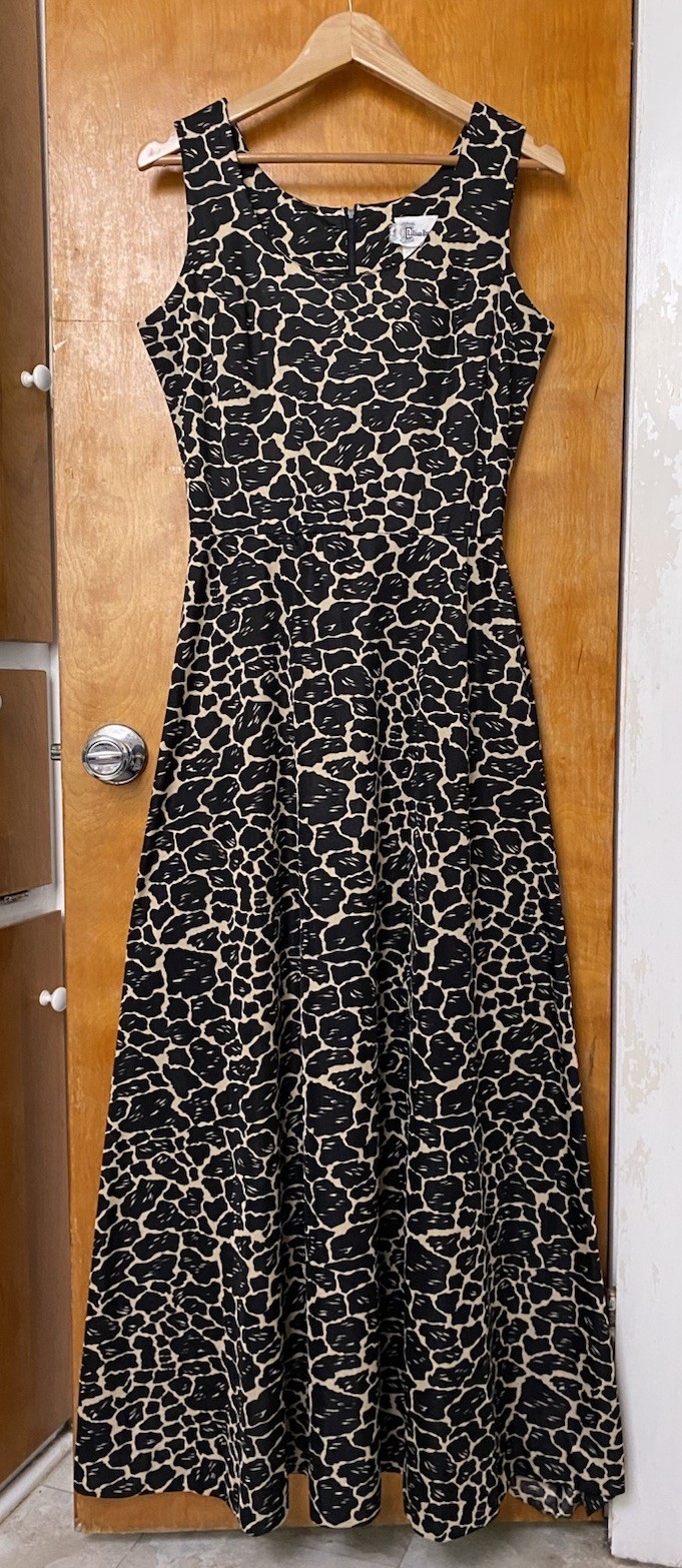 Vintage 1960s 70s Knit Giraffe Animal Print Maxi Dress Size 14 L Hostess Safari