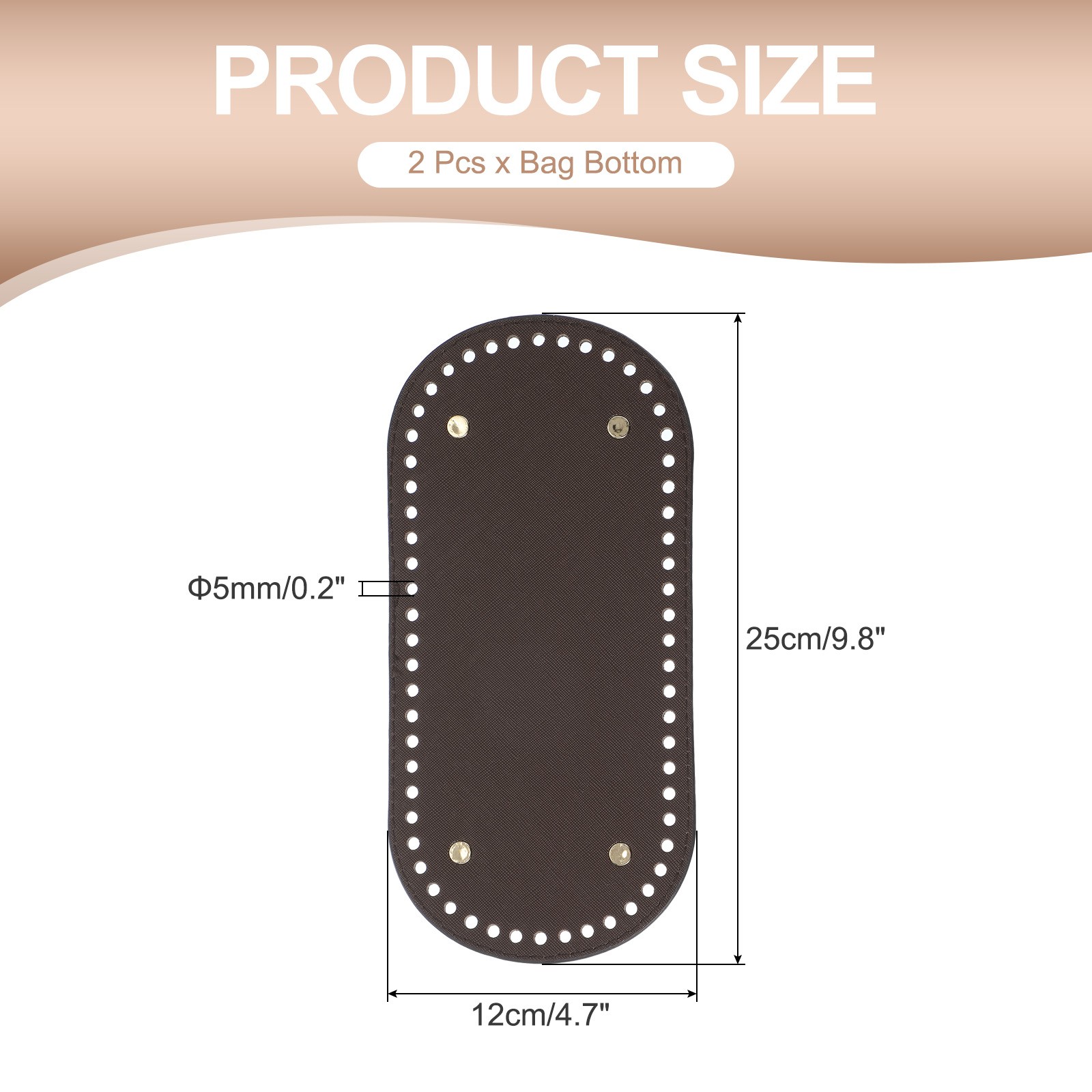 2Pcs Oval PU Leather Bag Bottom Shaper with Holes & Nail 9.8×4.7 Inch Dark Brown