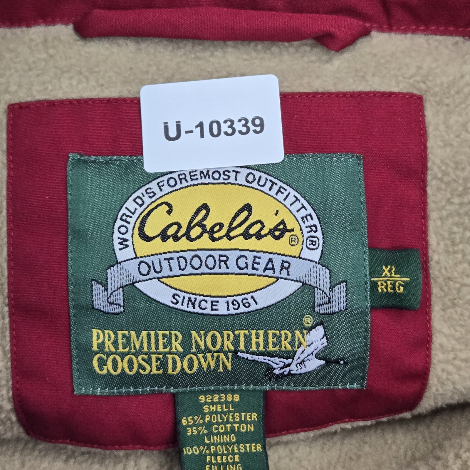 Cabela’s Men Vest XL Red Goose Down Outdoor Puffer Zipper 550 Fleece Lined