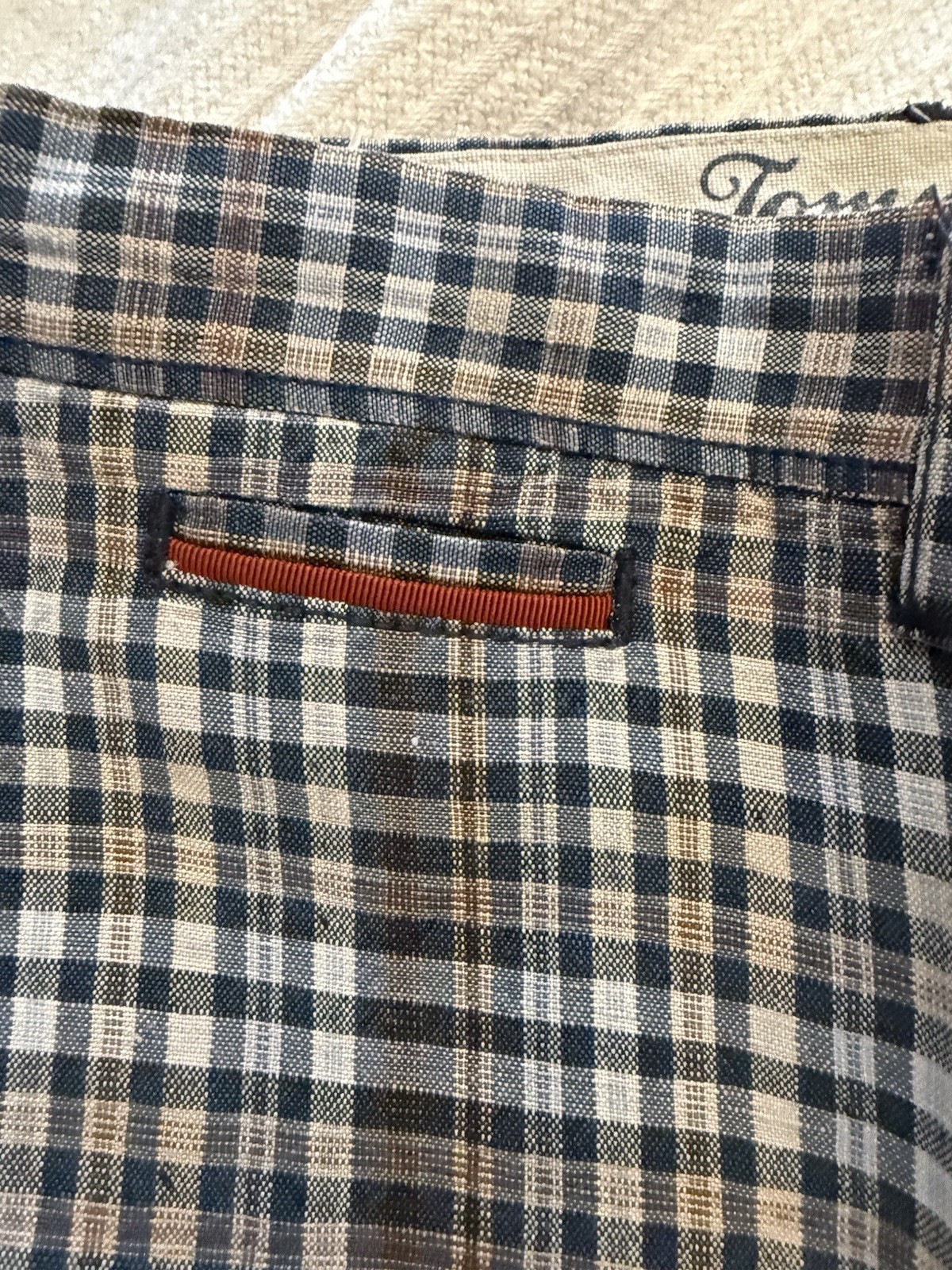Tommy Bahama Long Weekend Plaid Chino Shorts Blue/Beige Linen Lyocell 10in