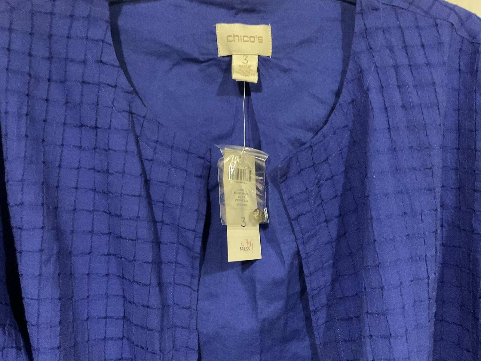 Chico’s NWT Royal Blue Basket Weave Lightweight Open Jacket. Women’s 3 (XL)