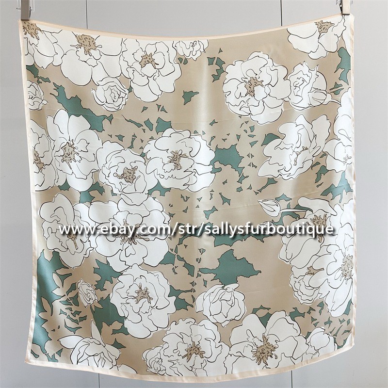 Sallys Boutique 100% Satin Silk Wrap Scarf Flowers Print Bandanna Shawl 35″