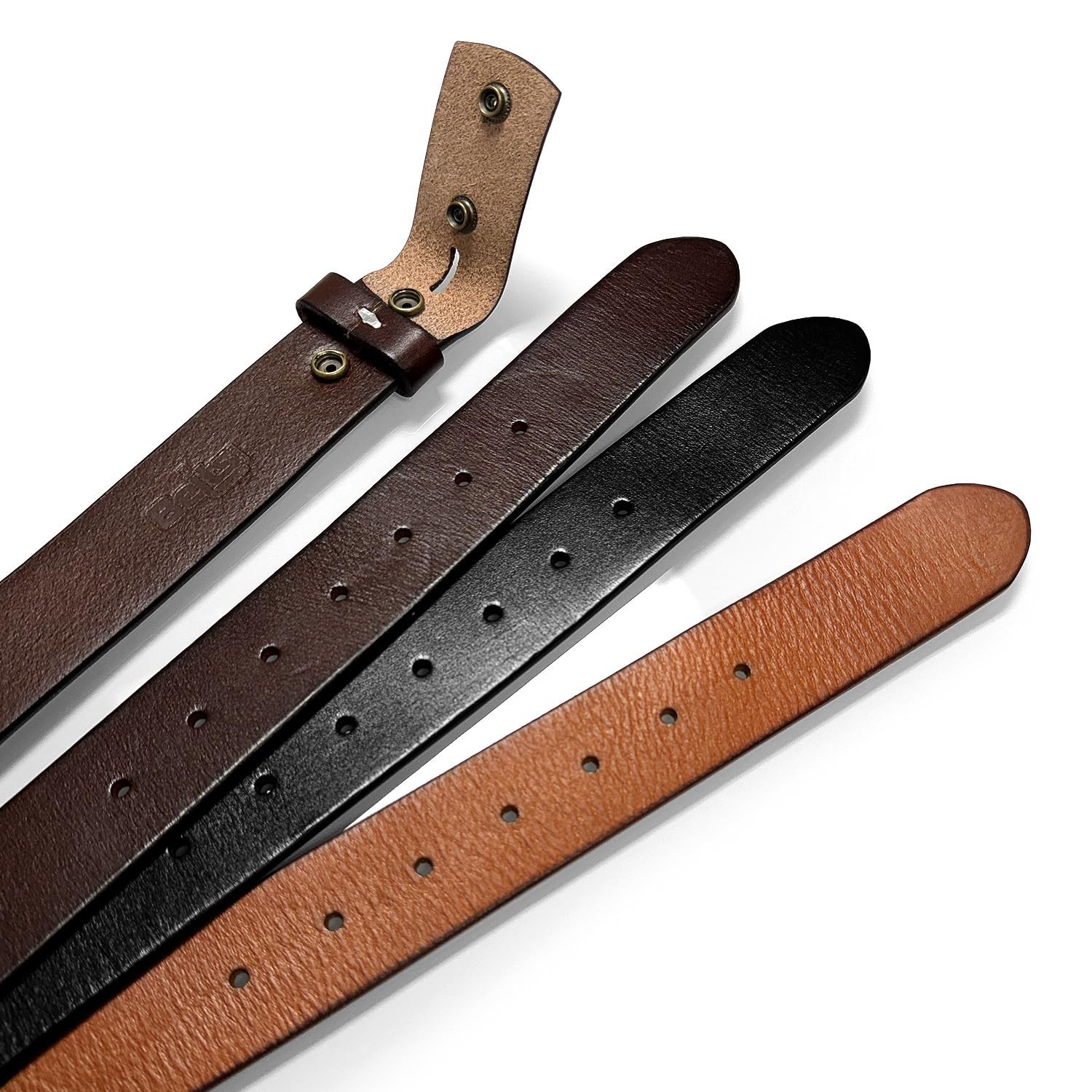 Genuine Full Grain One-Piece 100% Leather Plain Belt Strap with Snaps or Heav…