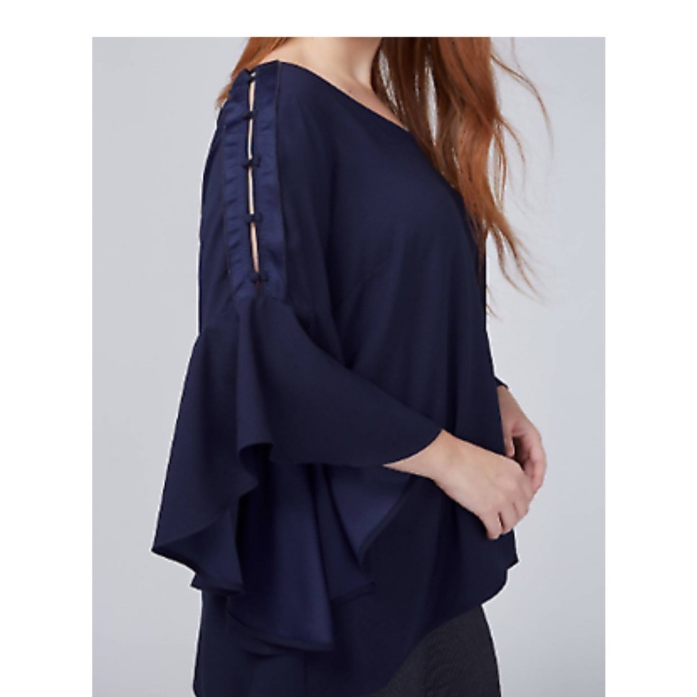 Roaman’s Navy Blue Bell Sleeve Blouse Tie Back Tunic Plus Size 18/20 NWT