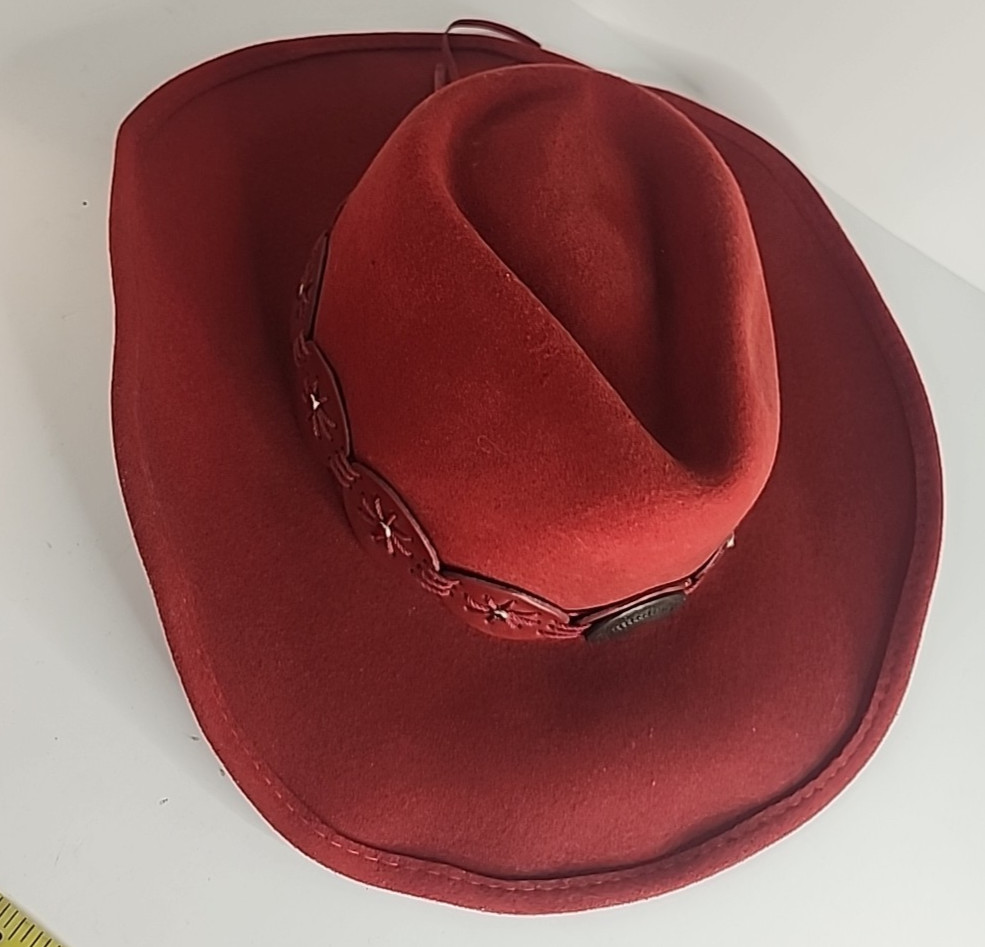 Bullhide Cowboy Hat by Monte Carlo Red Wool XL Black Leather Strap