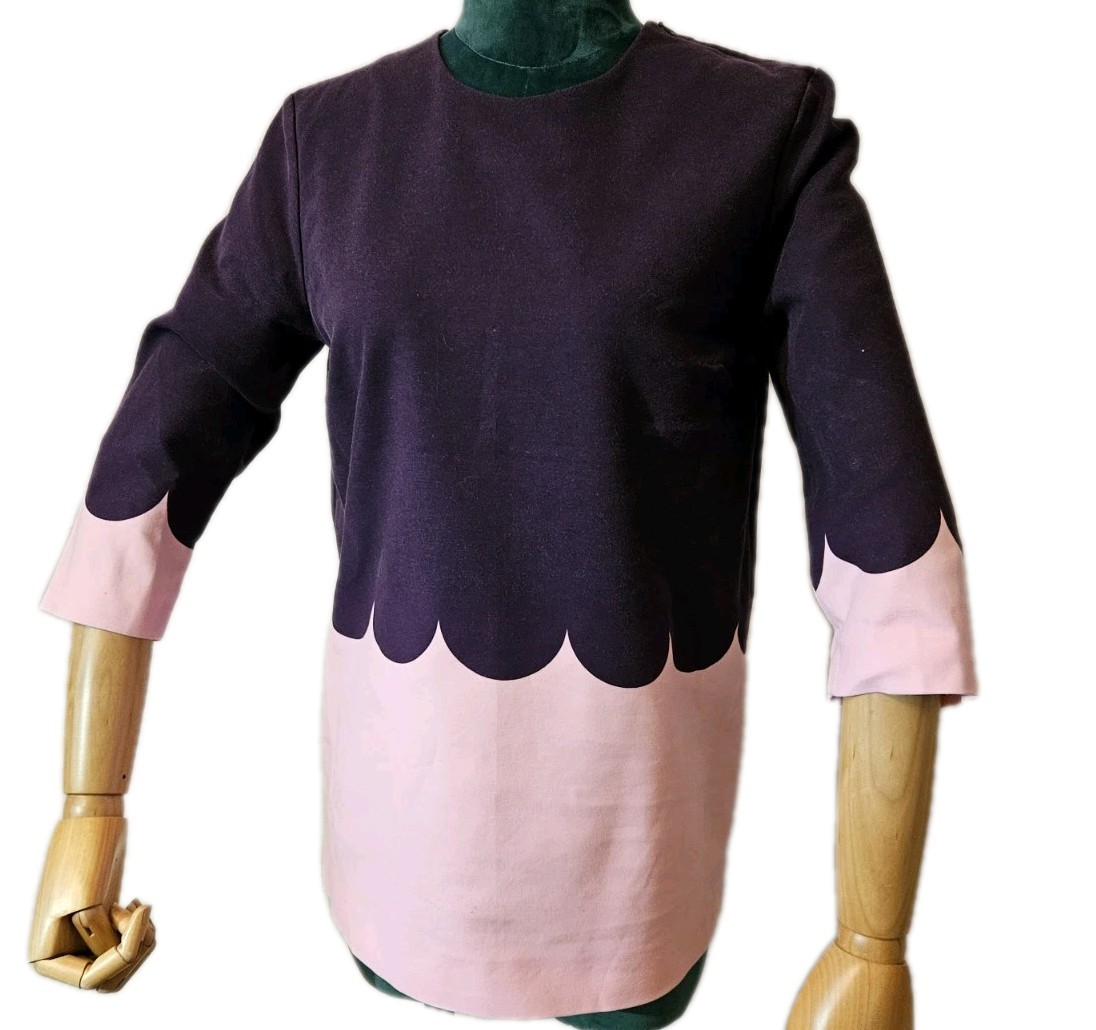 Marimekko Leona Bluse Size 34 XS Pink Purple 97% Cotton 3% Elastan 3/4 Sleeve