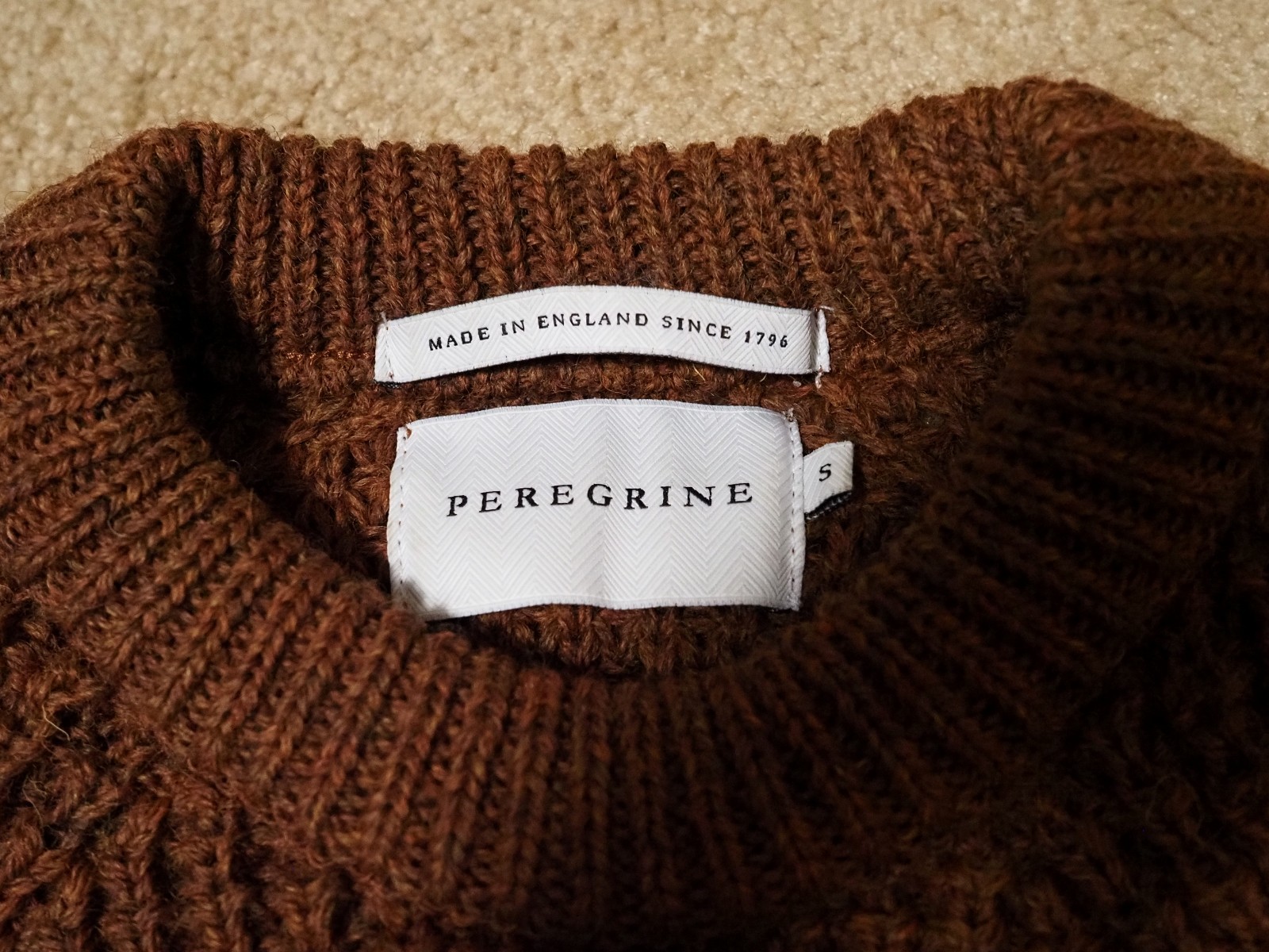 Peregrine Waffle Crew Neck Jumper Cinnamon Sweater Wool Mens Small NWOT