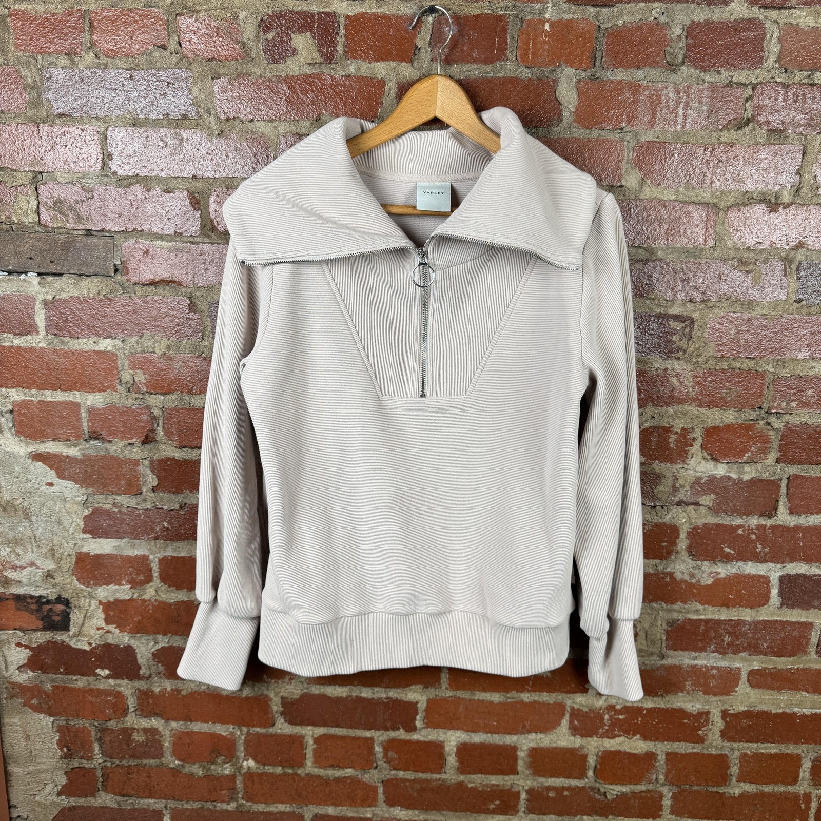 Varley Sweatshirt Womens XS Pink Hawley Half Zip Funnel Collar Ribbed Pullover