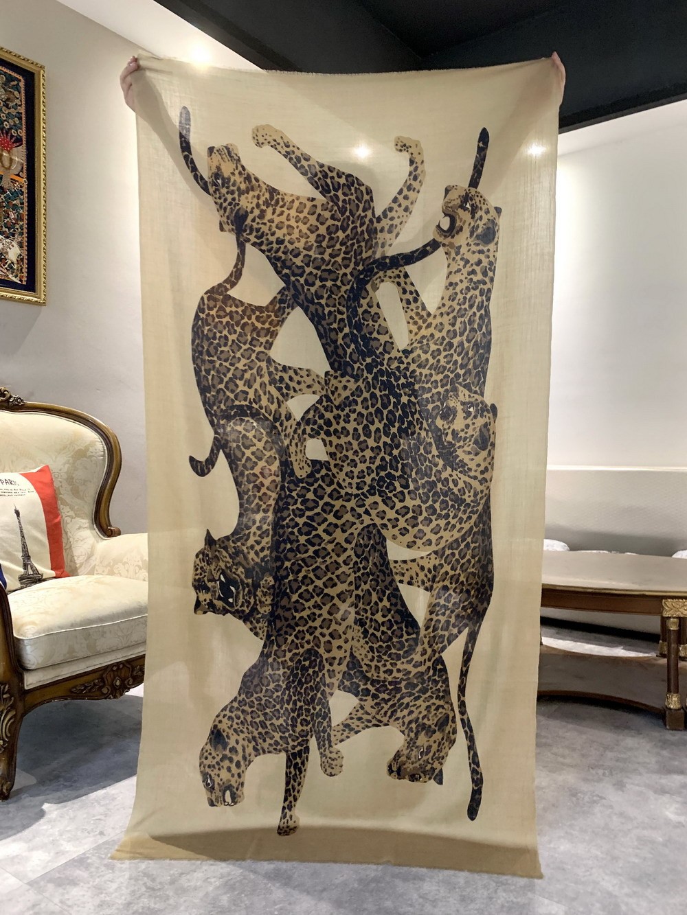 100% wool black & khaki cheetah print scarf fashion women’s shawl 200cm * 100cm