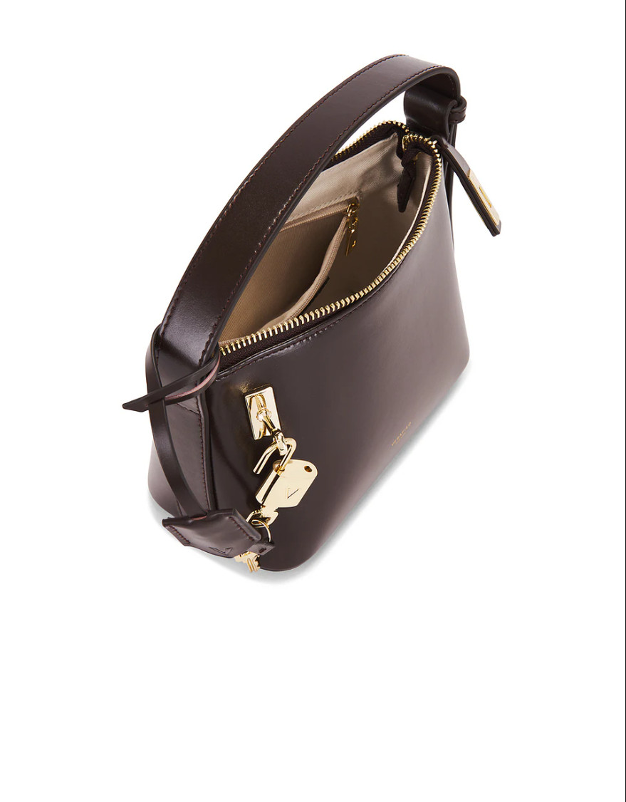 VERAFIED Mini Hobo Bag Leather Chocolate Gold Top Handle