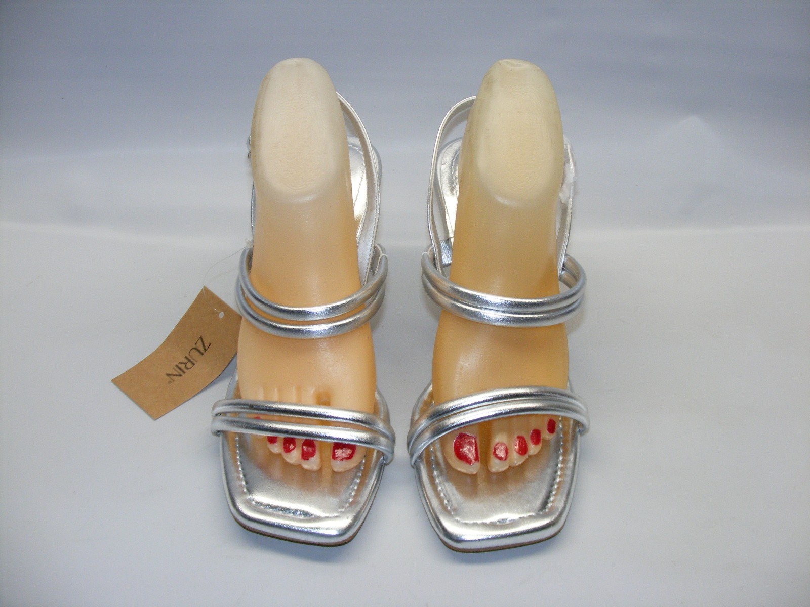 Zurin Silver Strappy Heels Size 9 M Sandals Square Open Toe Dress Wedding Party