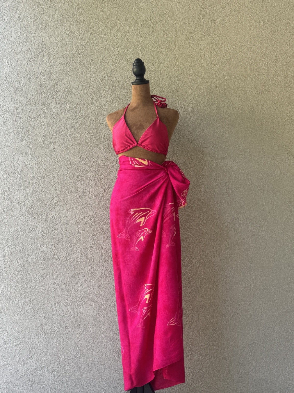 One Size Hot Pink Dolphin Print Swim Cover-Up Sarong Wrap Summer Beach Skirt
