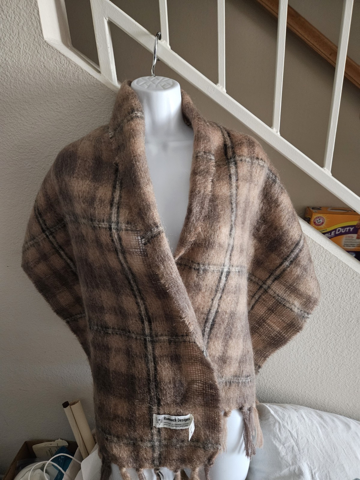 Vintage Rannoch Designs Scarf Shawl 56 X 28 Mohair Plaid Brown Scotland