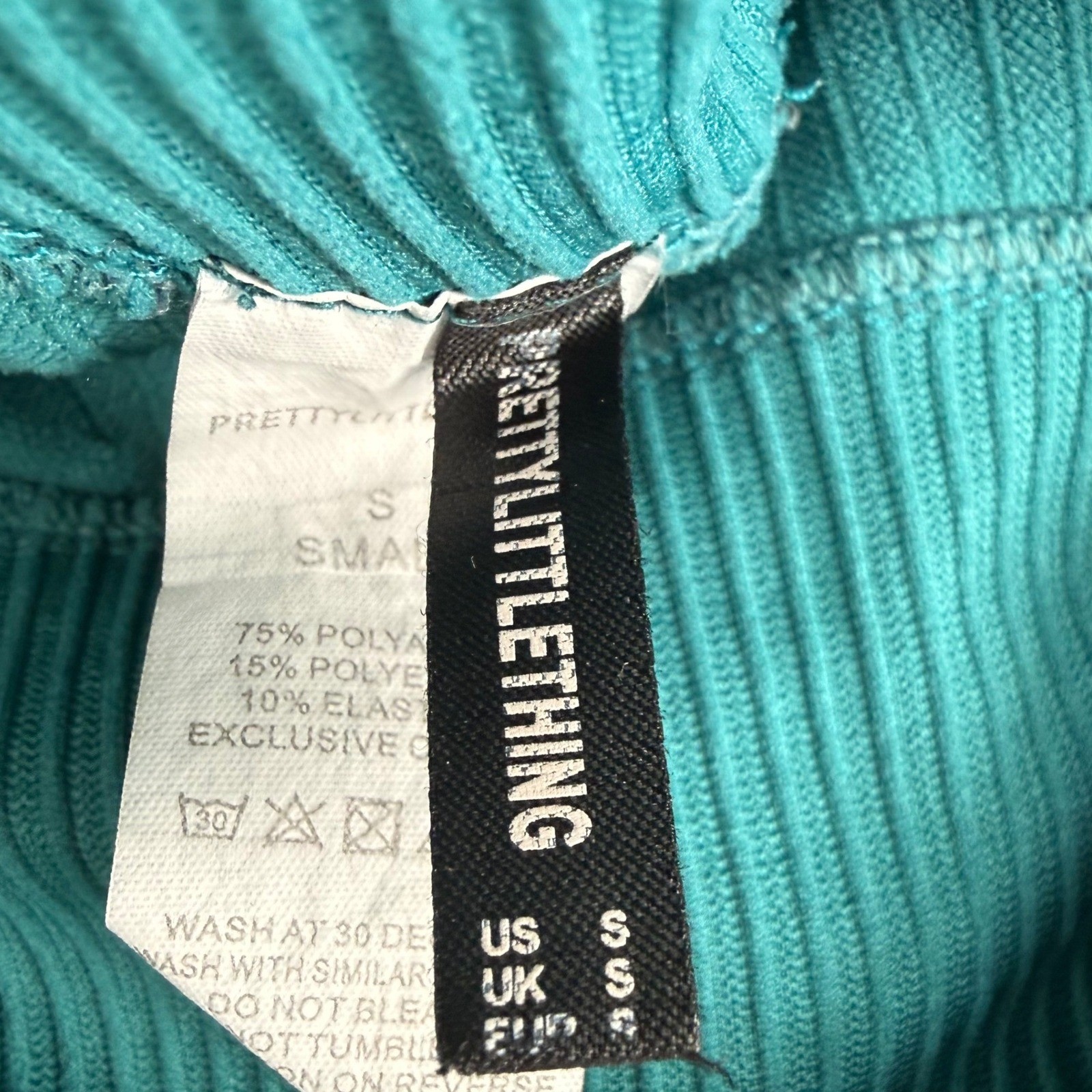 PrettyLittleThing Ribbed Activewear Set Teal Green Sports Bra Leggings Small
