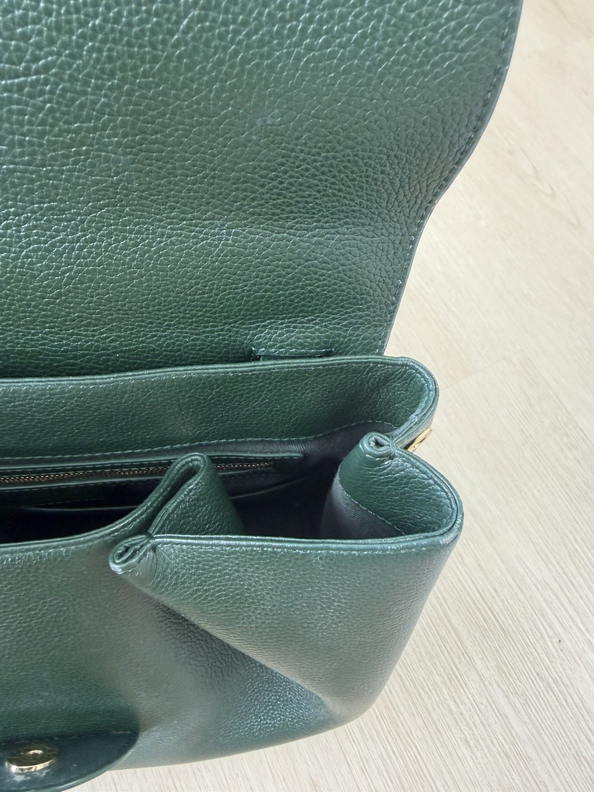 Polene Numéro Un Leather Suede Trim Handle Bag Forest Green
