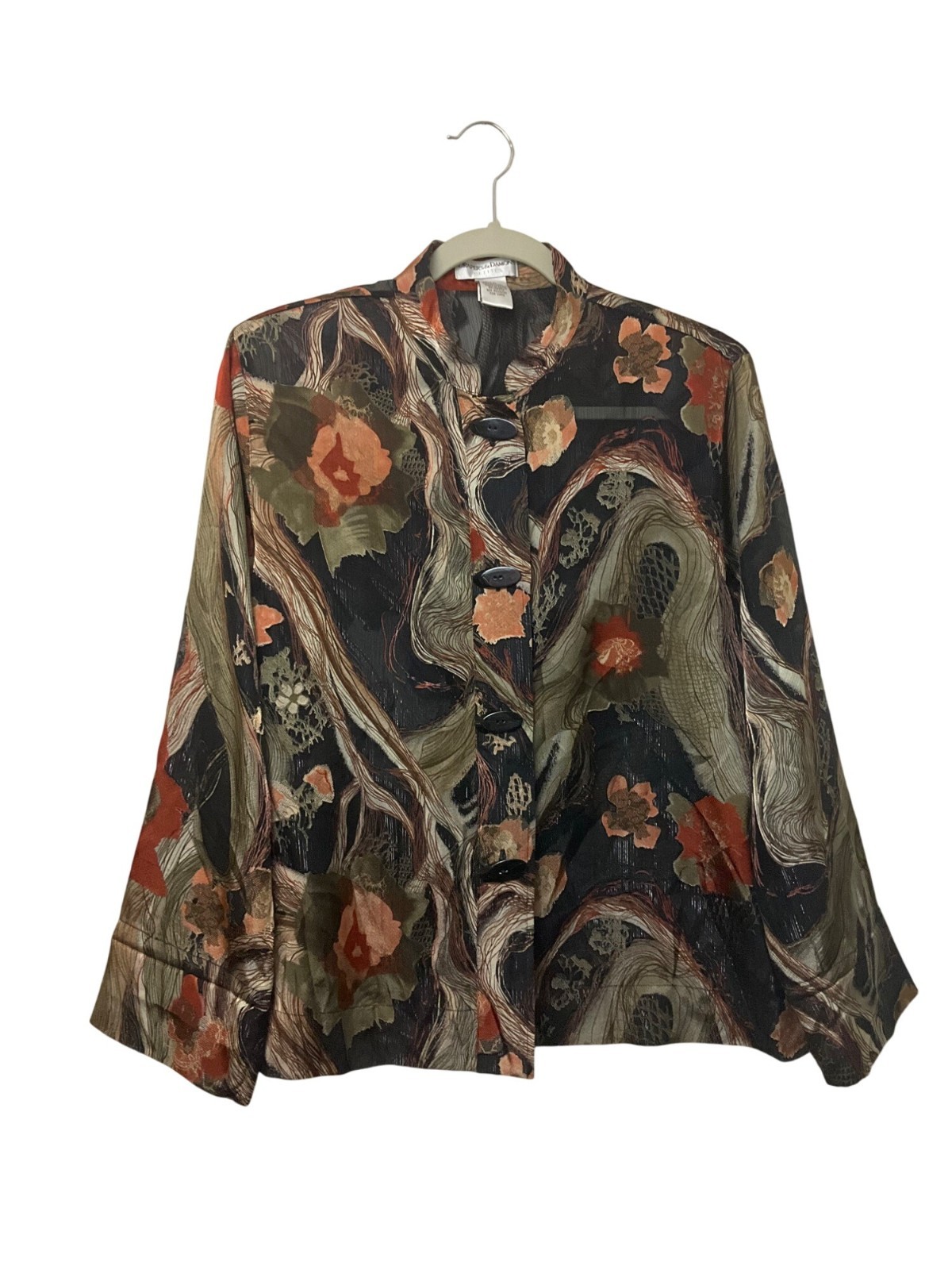 Draper’s & Damon’s Large P Floral Abstract Button Blazer Jacket Sheer Burnout