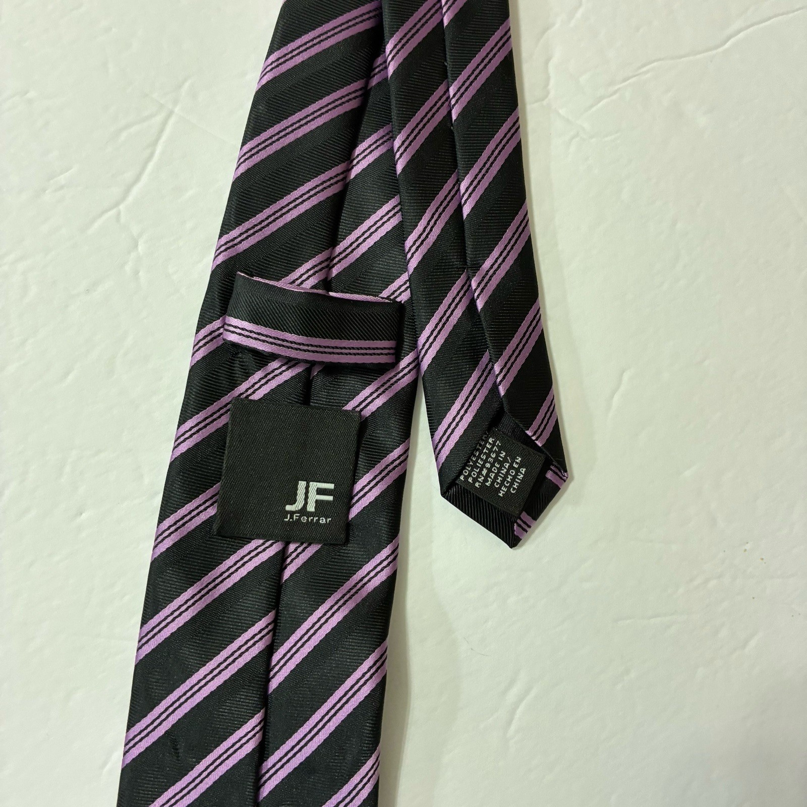 J. Ferrari Tie Black Purple Striped JF J Ferrar Narrow Necktie 60″ x 3″ Classic