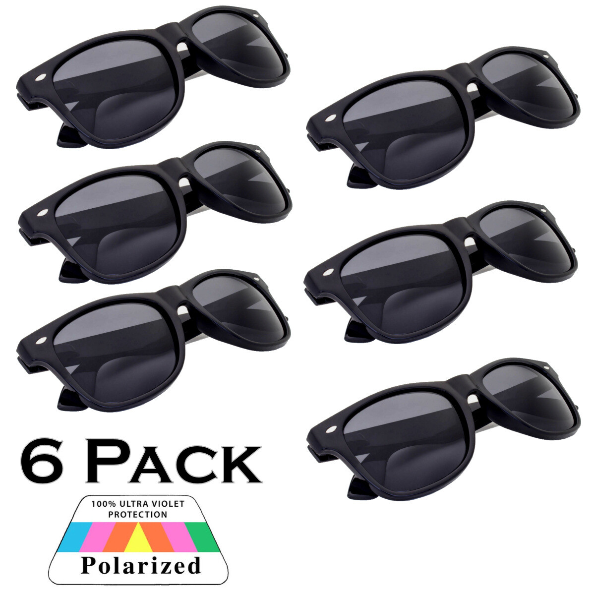 2, 3, 4 or 6 Bulk Pair Retro Square Frame Polarized Sunglasses Men Women UV400