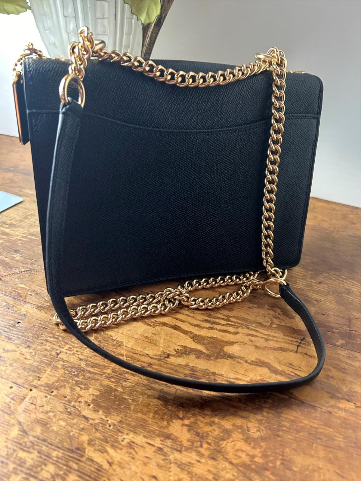 NW0T Coach Klare Crossbody Shoulder Handbag in Crossgrain Brown Black Gold 91019