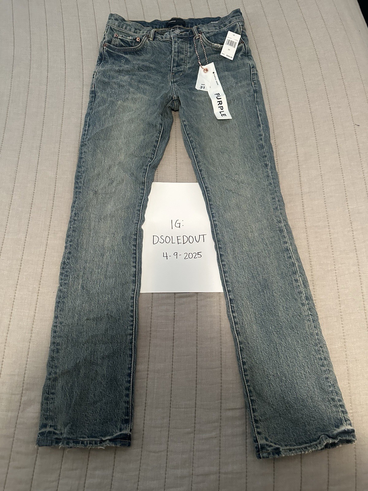 NWT Purple Brand VINTAGE DESTROY BOOT Indigo SKINNY JEANS Size 31 $295