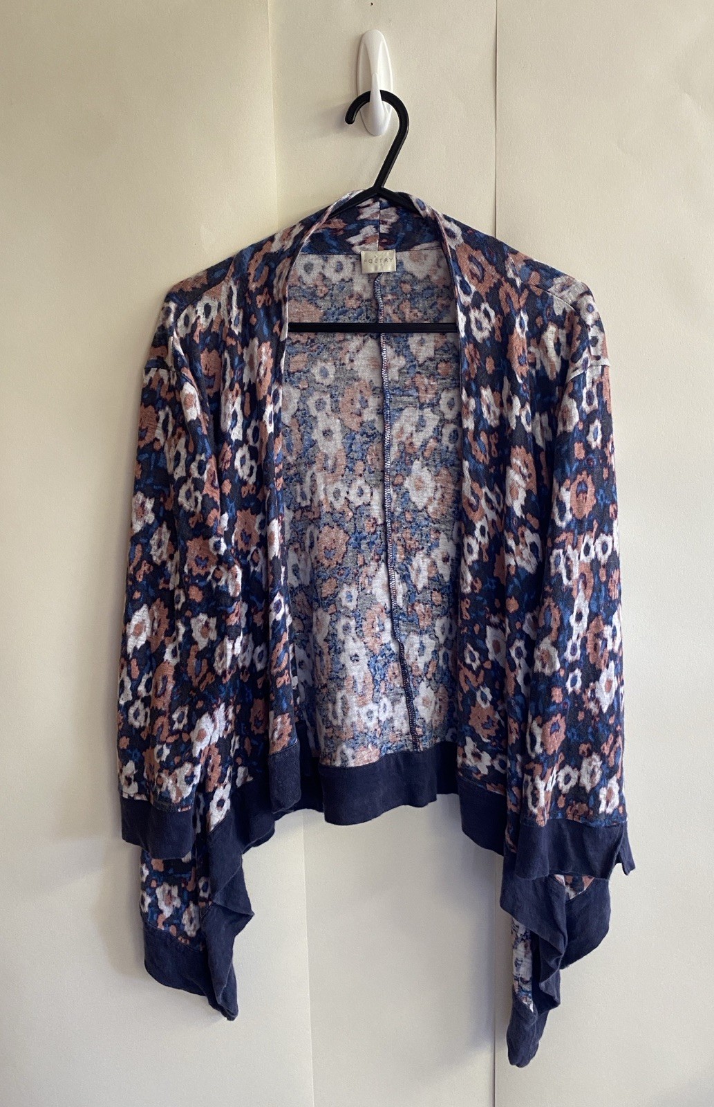 Womens Poetry Floral 3/4 Sleeve Waterfall Linen Open Front Cardigan Size S