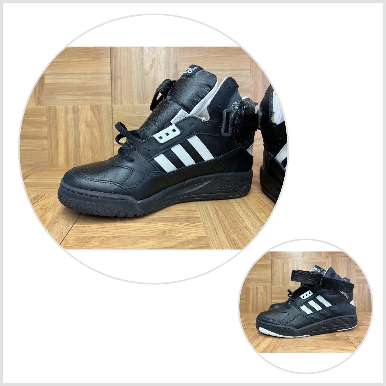 VNTG🔥 Adidas SkyJacker 1992 Lite Hi Black Leather Basketball Shoes Sz 9.5 Men’s