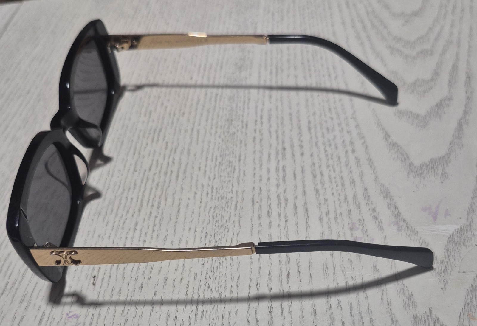 CELINE Triomphe CL4S268 Black/Gold Square Sunglasses Gray Tinted UV400