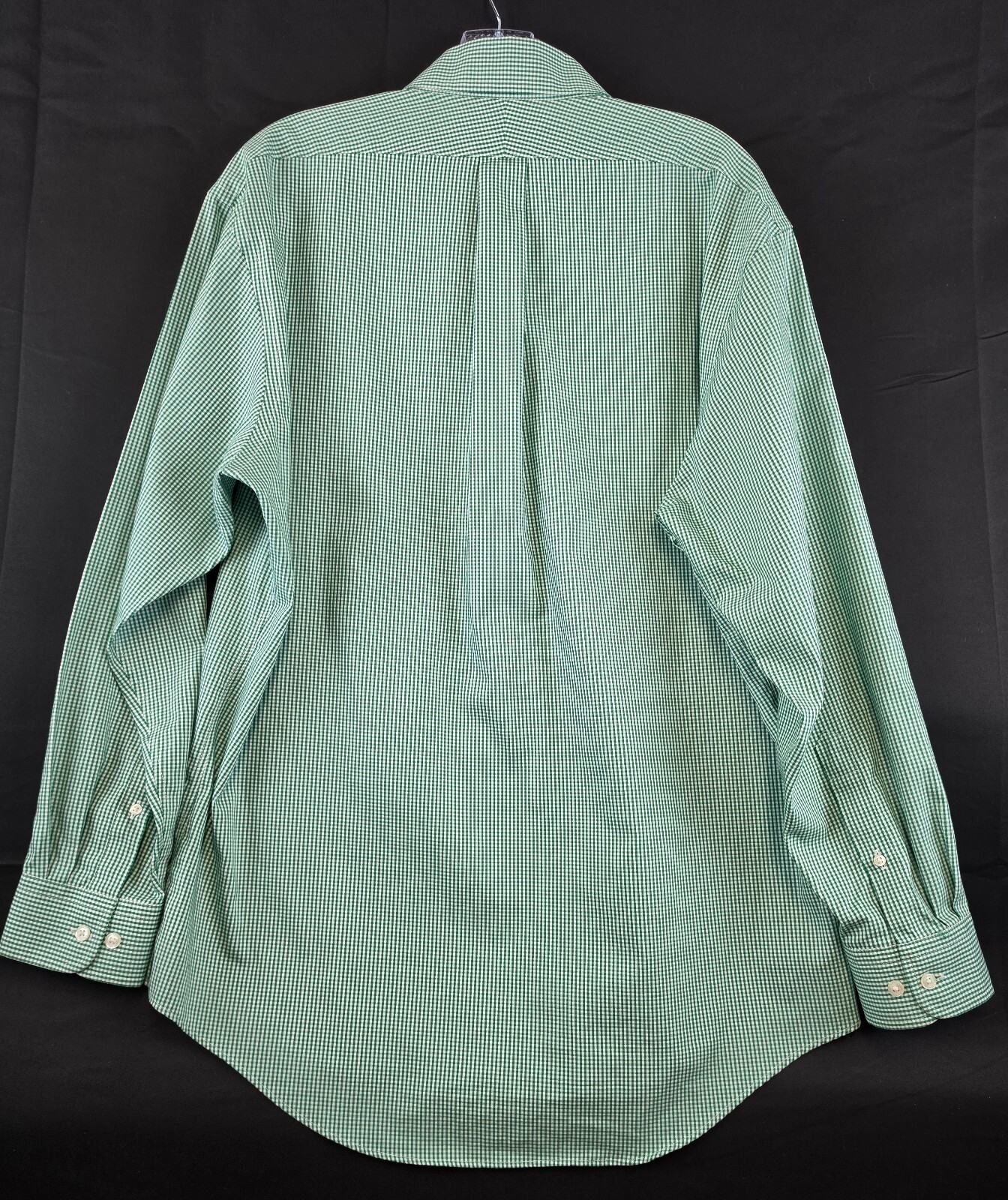 Lands’ End Men’s Green Gingham No Iron Supima Cotton Dress Shirt, Size 16½-33