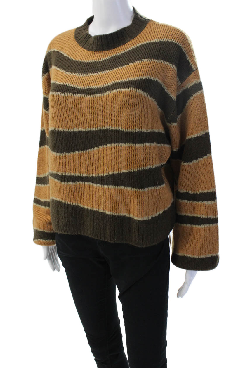Arthur Unisex Pullover Sweater Striped Brown Crew Acrylic Long Sleeve Size 6