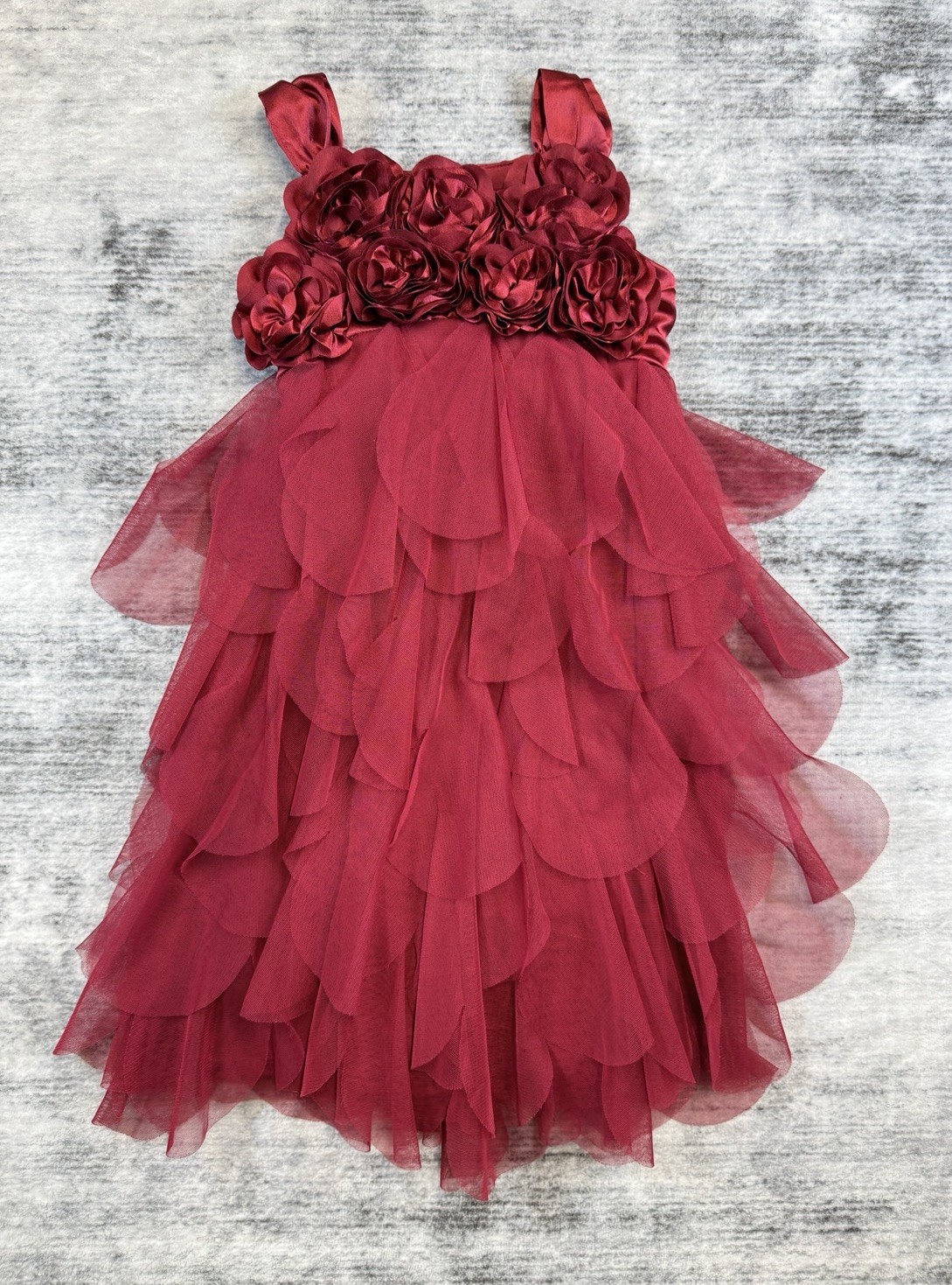 Biscotti Girl’s Red 3D Flowers Tiered Scalloped Tulle Party Dress Size 5 Holiday
