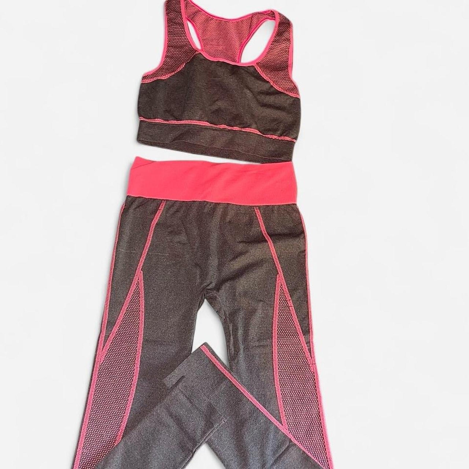 Blue Star Neon Pink Charcoal Leggings Sports Bra Set – Size L/XL