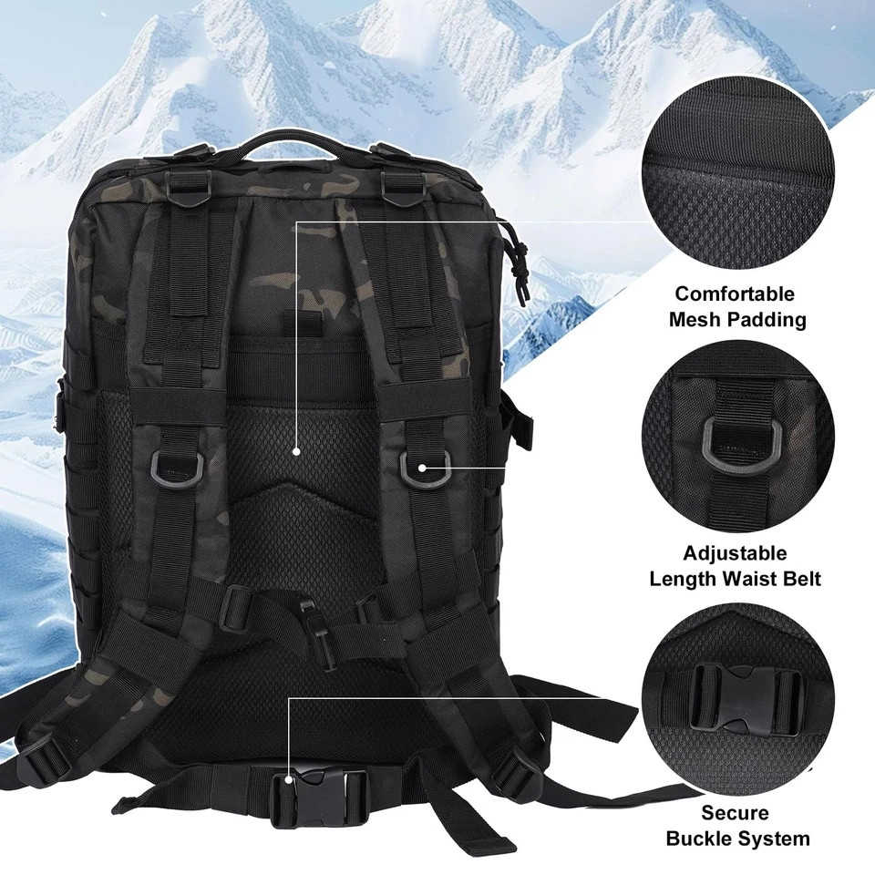 50L Large Military Tactical Backpack Molle Army Assault Pack for Travel Campi…