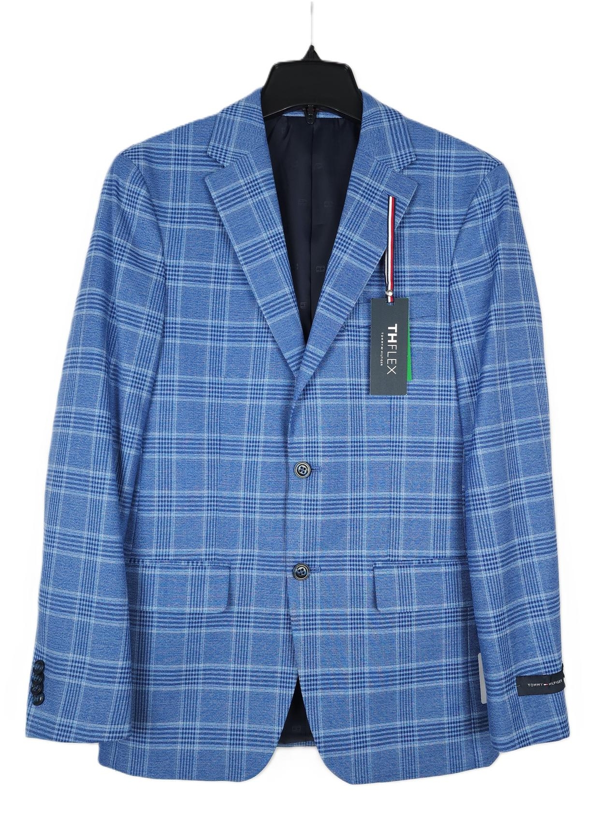 Tommy Hilfiger Mens Modern Fit Sport Coat Blazer 36R Blue Plaid Flex Stretch NWT