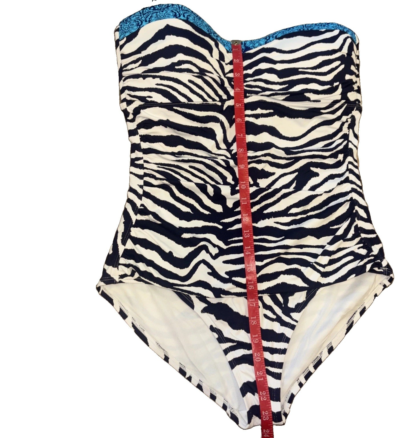 TOMMY BAHAMA ZEBRA BANDEAU STRAPLESS ONE PIECE SWIMSUIT WHITE SIZE 16 $147 Msrp